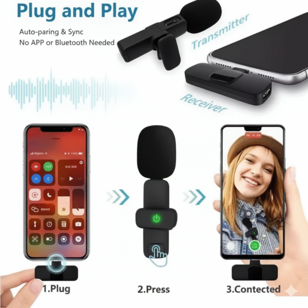 Wireless Lavalier Bluetooth Mic with Intelligent Noise Reduction for iPhone/Android